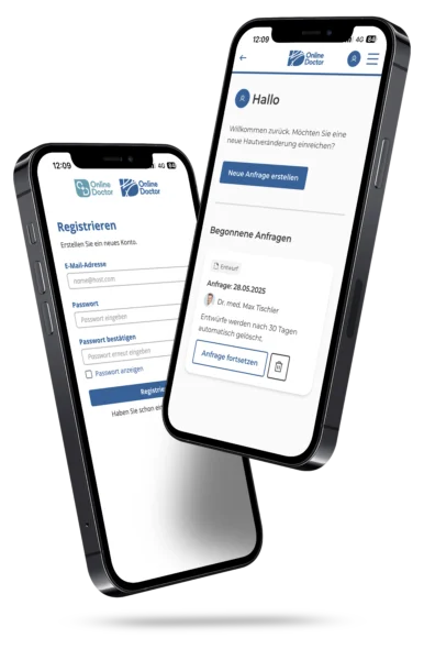 Smartphones mit Mockups vom Patientaccount