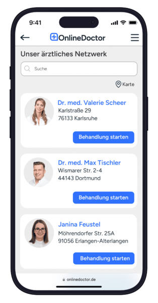 Mockup von der Arztauswahl bei OnlineDoctor