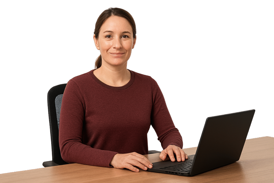 Frau sitzt am Laptop