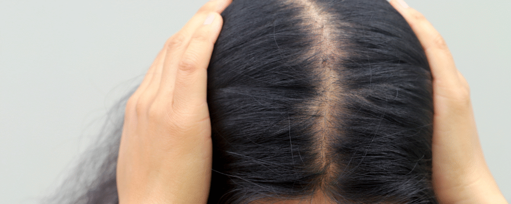 Haarausfall Alopezie im Scheitelbereich bei der Frau