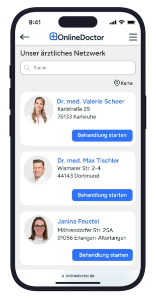 Die Arztauswahl bei OnlineDoctor als Mockup