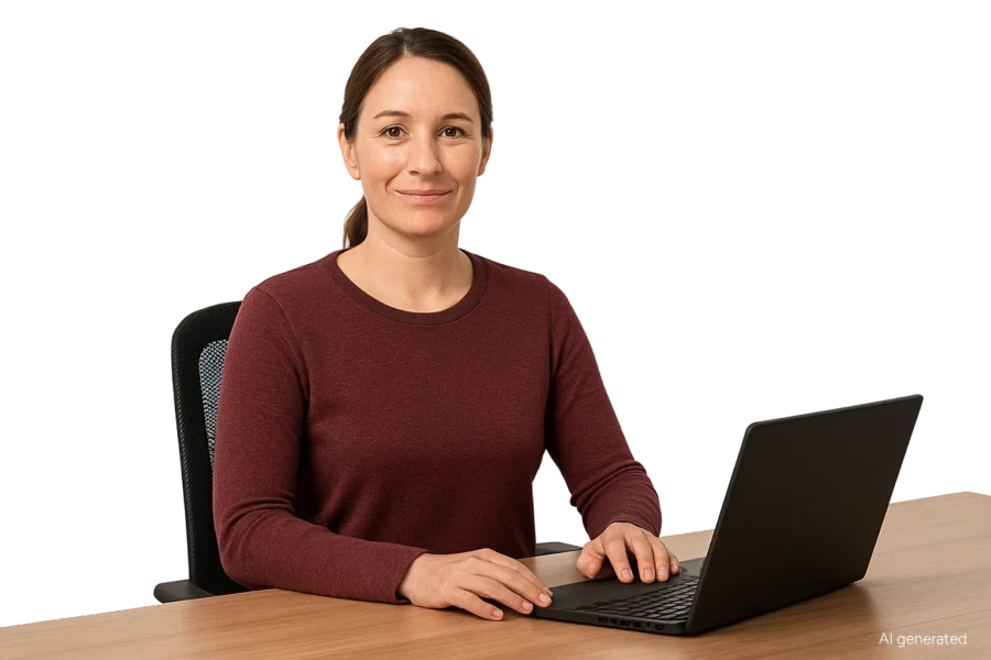 Frau sitzt am Laptop